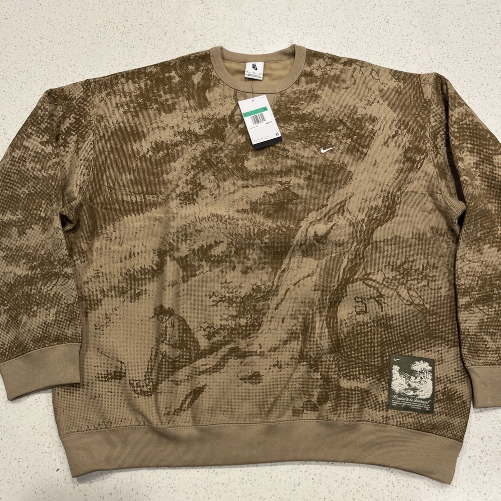 Nike Men's Sz XL Solo Swoosh Crewneck Loose Fit Fleece Lined HV4118-297 Brown